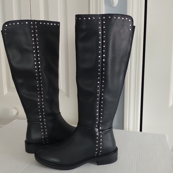 Steve Madden Steven  Comfort Black Studded Leather Riding Boots Sz 6M - Picture 3 of 15
